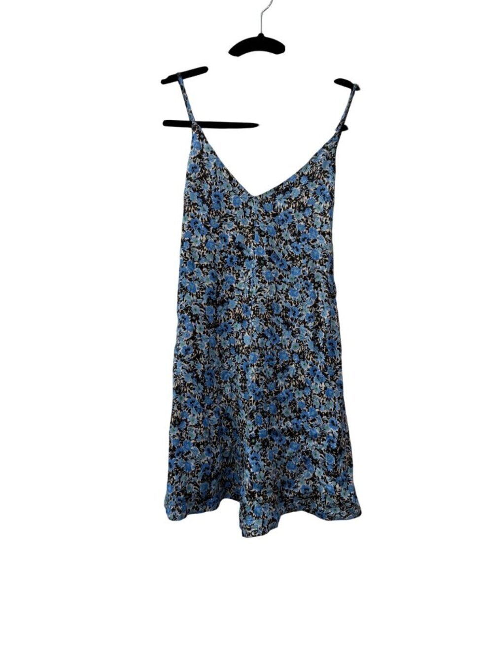 New Topshop Women's Size 2 Floral Blue & Black V-Neck Tie-back Romper